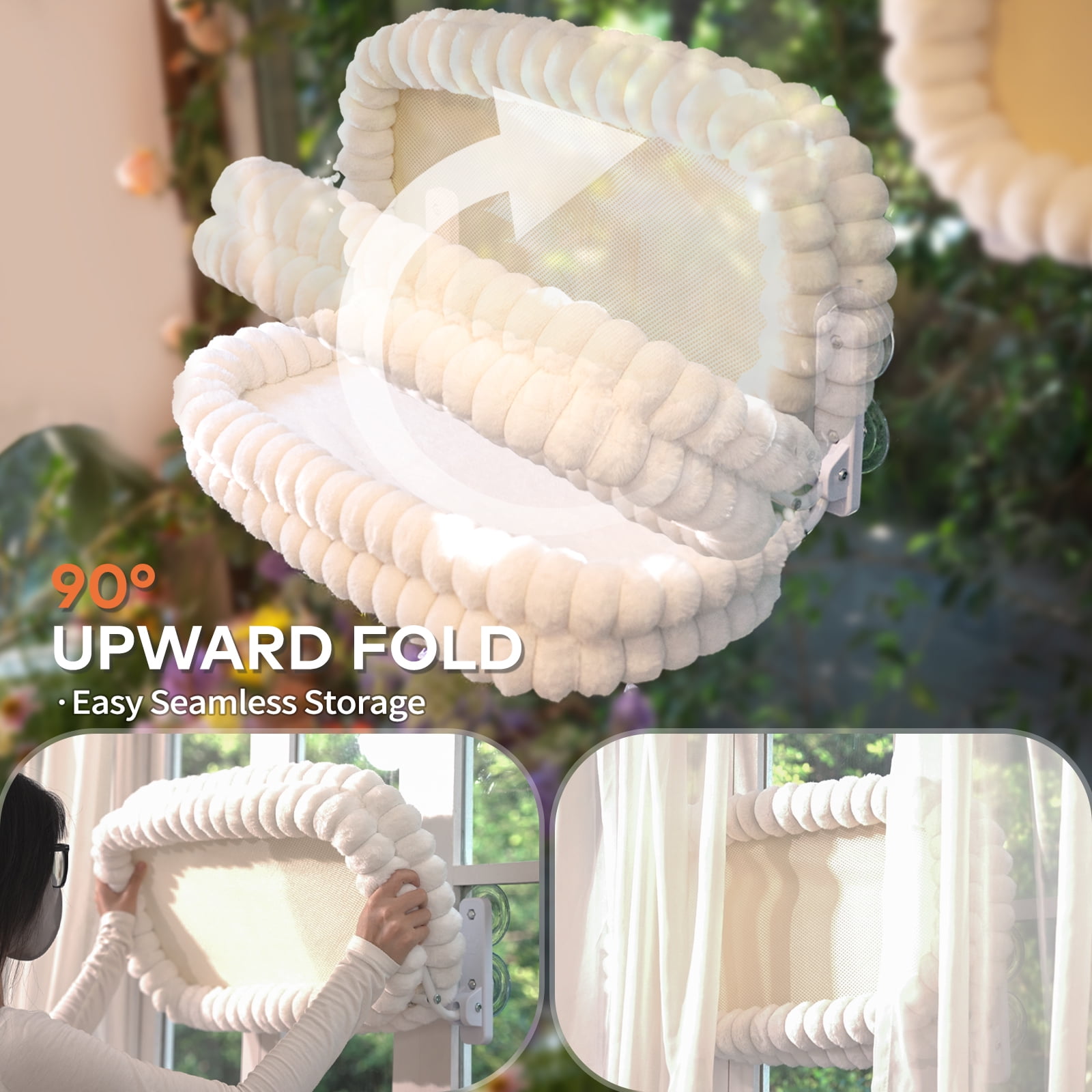 CheerPals Cat Window Perch, 23*15in Double-Layer Foldable Pet Hammock for Wall with Suckers for indoor(Medium,White)
