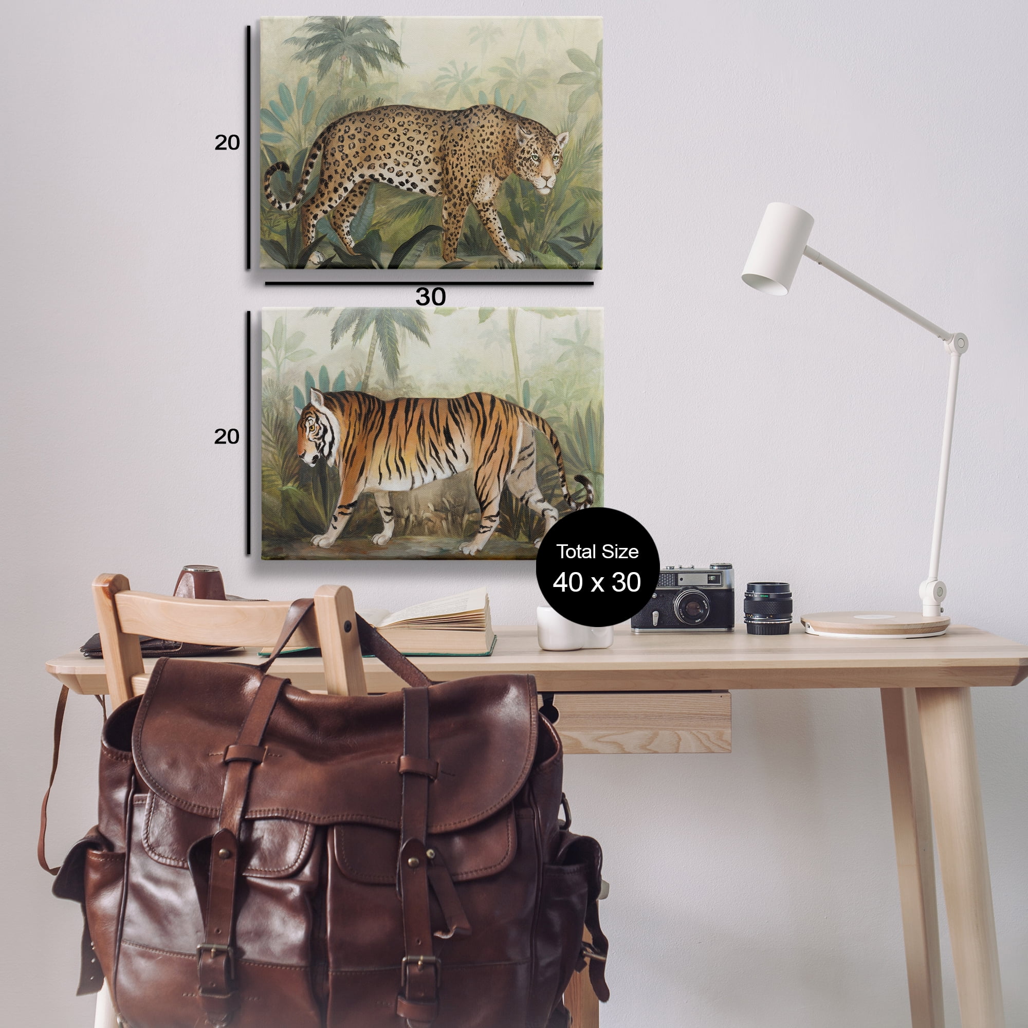 Stupell Industries Jaguar & Tiger Jungle Scene Animals Painting Wrapped Canvas Art Print Wall Art, 30 x 20, Set of 2