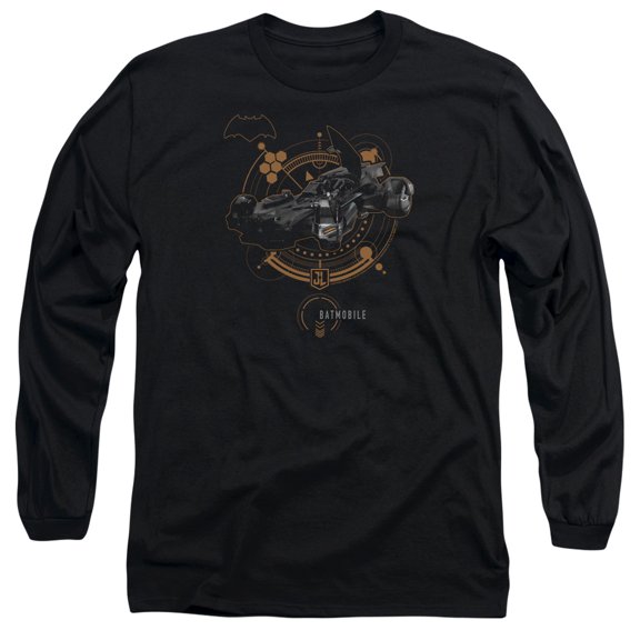 Justice League Movie Batmobile Long Sleeve Adult 18/1 T-Shirt Black