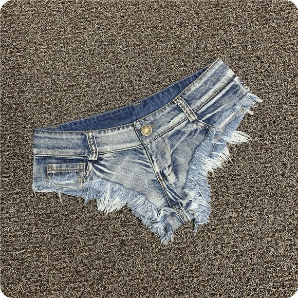 Pantalones cortos para mujer Sexy Hole Remache Cintura baja Tanga Denim Ultra Mini Short Mujer Bikini Jeans Feminino Nightclub Walmart en linea
