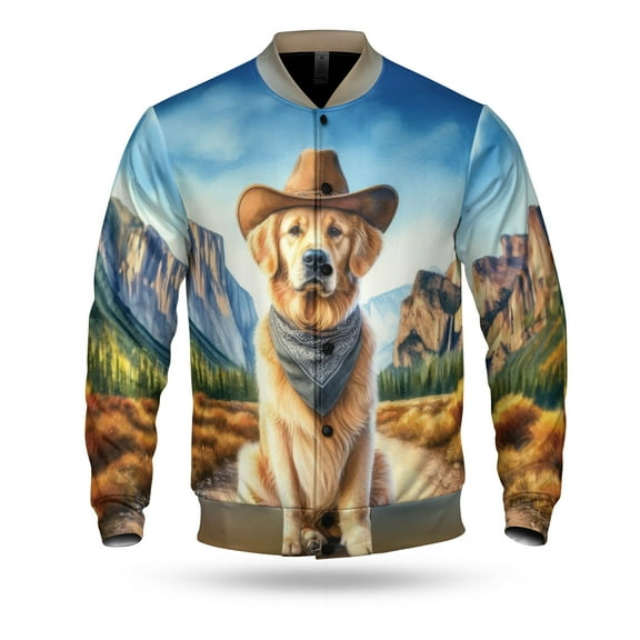 Welcome Fall Western Cowboy Golden Retriever Enjoys Majestic Autumn All Over Print 3D Baseball Jacket Goldens Dog Lover Gifts Idea Bomber Jacket Softball - 01007