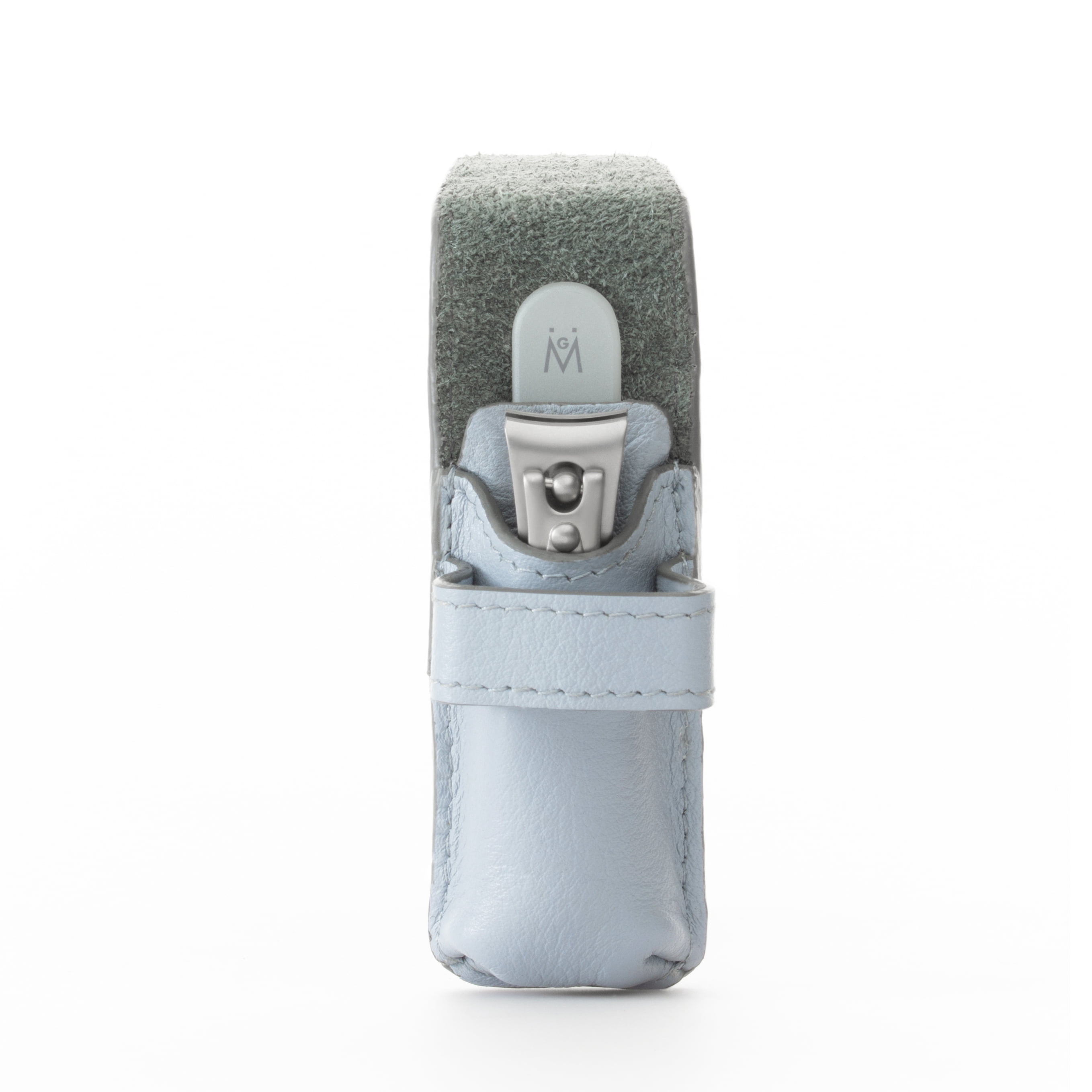 GERMANIKURE Nail clipper and Glass Nail File Set in Light Blue Leather Case - Made in Solingen Germany of FINOX Stainless Steel, Glass Nail Care Supplies Made in Czech Republic