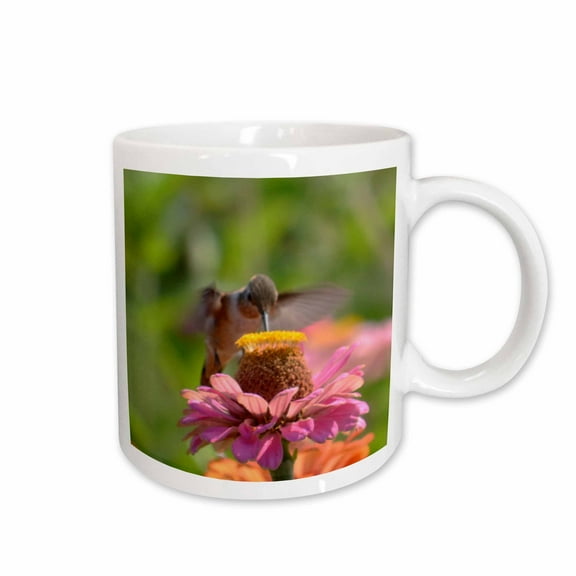 3drose, Hummingbird Dance - Zinnia Flower - Photography, 11oz Mug