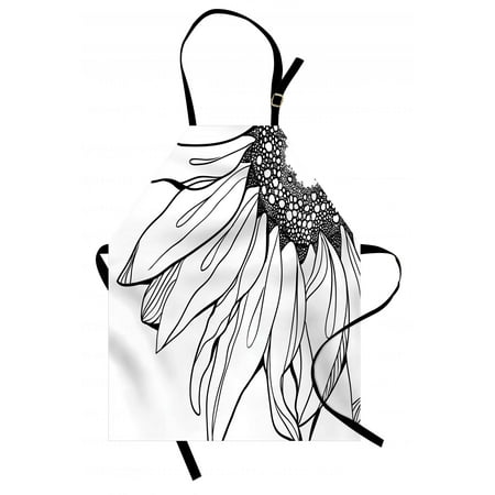 Doodle Parts - Doodle Apron Part of a Sunflower in Black and White Botanical Garden Agricultural Growth Theme, Unisex Kitchen Bib Apron with Adjustable Neck for Cooking Baking Gardening, Black White, by Ambesonne