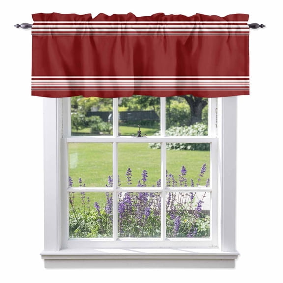 Farmhouse Wine Valances for Windows, Red White Stripe Valance Window Treatment Rod Pocket Short Curtains Valances for Kitchen Bathroom 60"W x 18"L