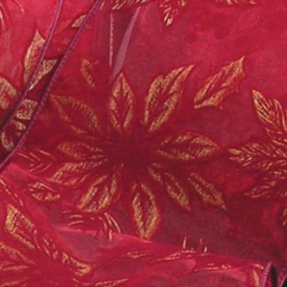 The Ribbon People Sheer Red and Gold Flocked Poinsettia Wired Craft Ribbon 2.5" x 20 Yards