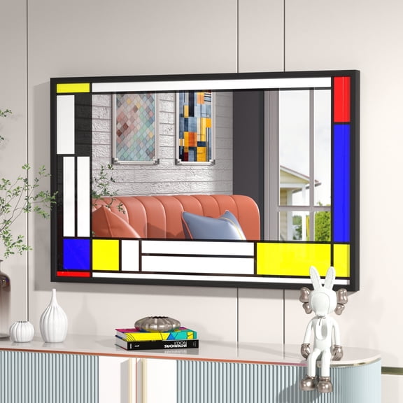 GODCHAR Metal Black Frame Mondrian Style Accent Mirror Wall Mounted