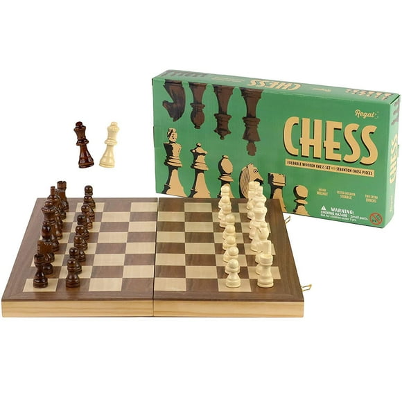 Regal Games Wooden Chess Sets for Adults with Folding Chess Board (15 x 15) & Wood Chess Pieces | Travel & Portable Table Games for Fun Family Game Night