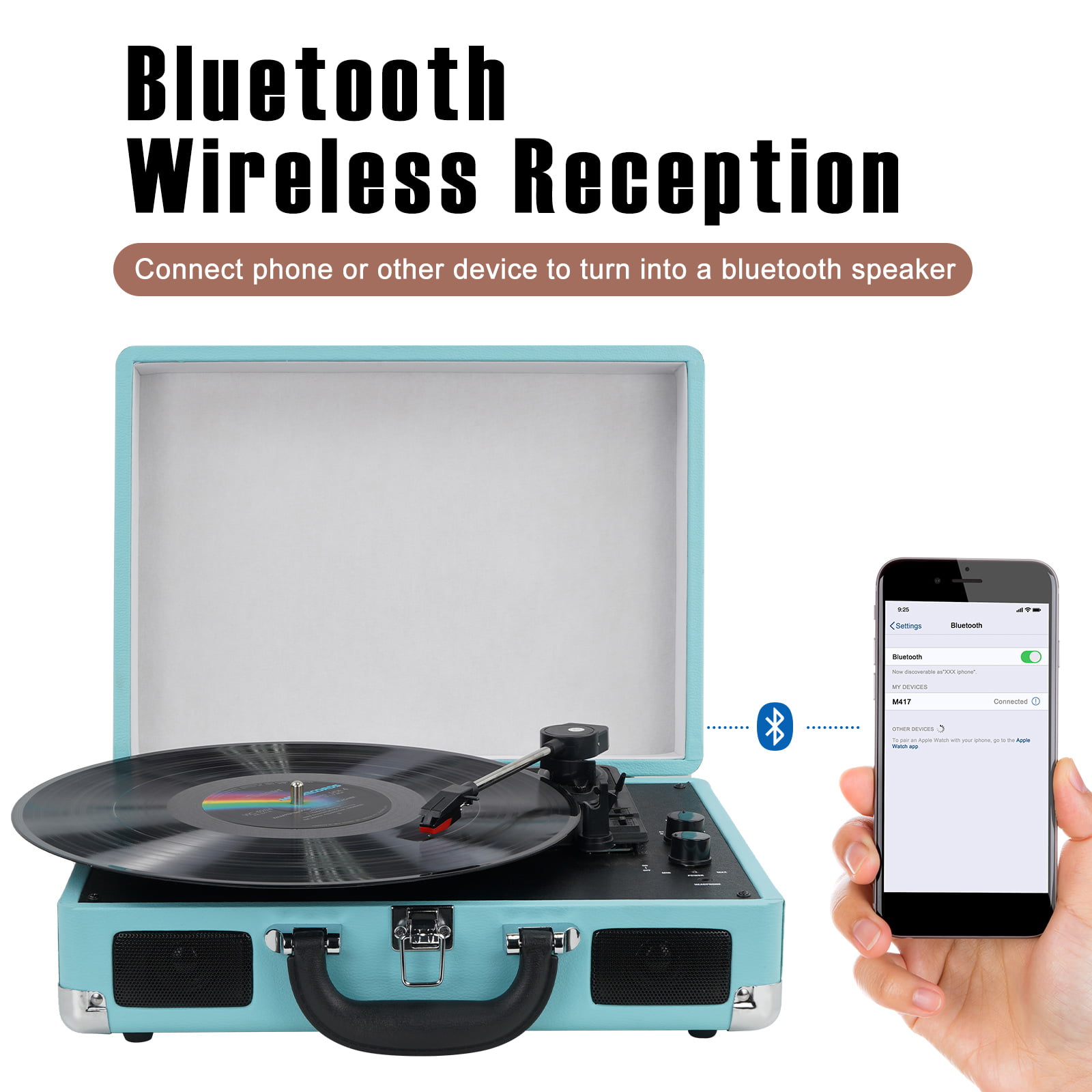 DIGITNOW Bluetooth Record Player, 3-Speed Turntable with Stereo Speakers,  Converts LPs to MP3, Support FM Radio,Remote Control, USB  Encoding,one-Click
