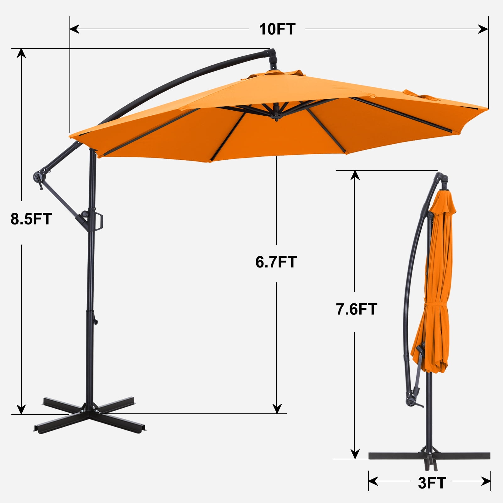 ABCCANOPY 10 FT 360°Rotation Cantilever Patio Umbrella with Crank & Cross Base for Garden, Backyard, Pool and Beach, 12+ Colors(Orange)