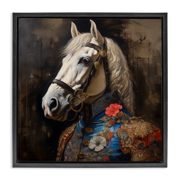 Stupell Industries Horse with Regal Clothing Animals & Insects Painting Black Floater Framed Canvas Art Print Wall Art, 18 x 18