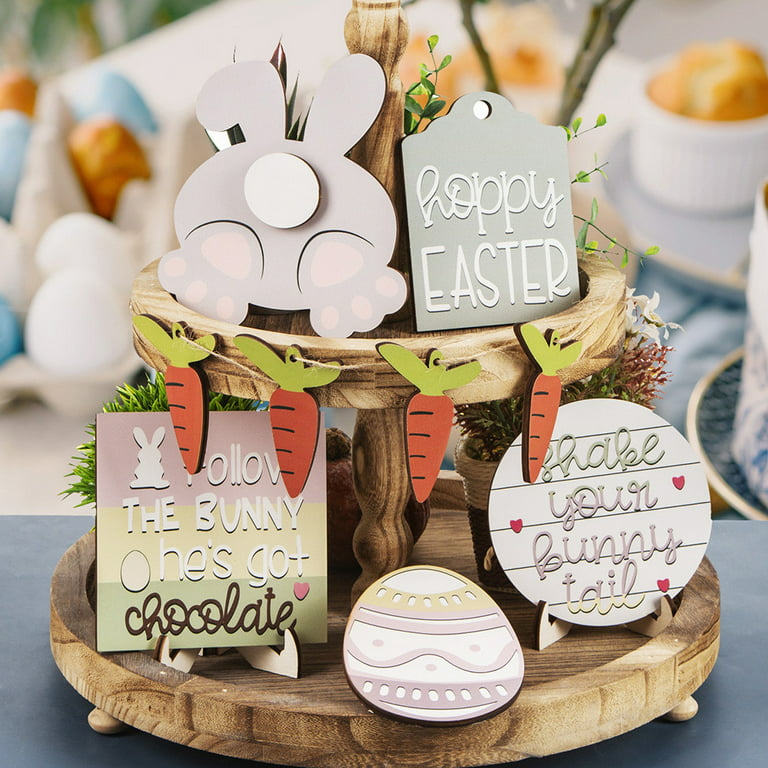 Small Easter Tiered Tray Decorations Set Easter Decor Signs, Rustic  Farmhouse Kitchen Decor Easter Bunny Rabbits Eggs Spring Sign, Easter  Decorations
