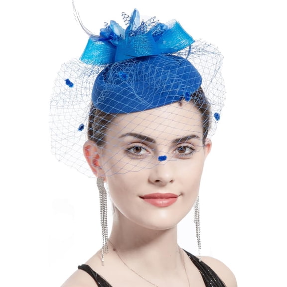 Kukuzhu Women's Fascinators Hats 20s 50s Pillbox Hat Tea Party Hats with Pearl Feather Mesh Veil Derby Hat for Wedding Cup Headpiece