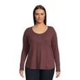 thumbnail image 2 of Terry & Sky Women’s Plus Size Henley Waffle Tee with Long Sleeves, 2- Pack, 2 of 5