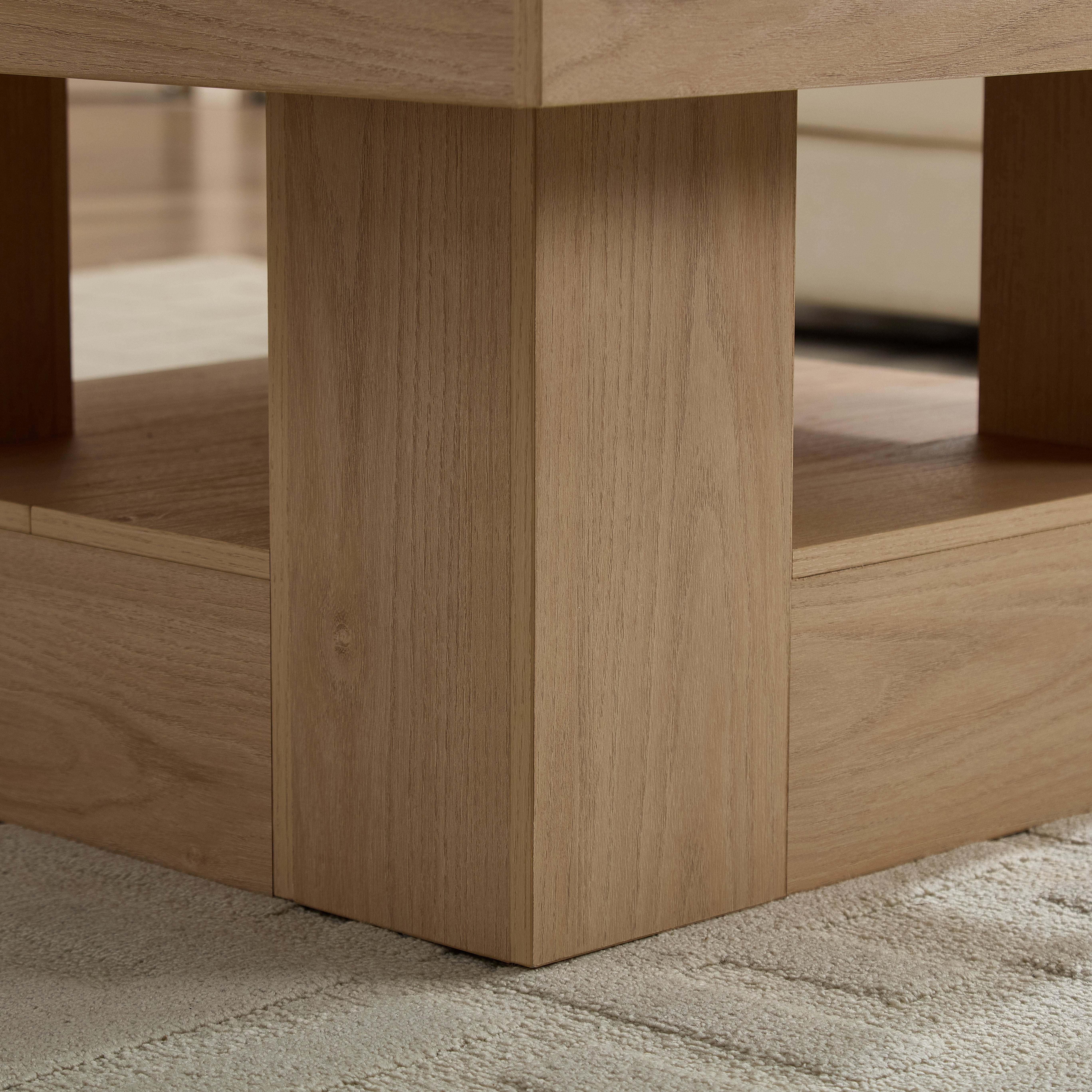 Rustic Square Coffee Table with Scalloped Edges, Industrial Engineered Wood Low Profile Cocktail Table Holds Over 300LBS for Living Room Bedroom
