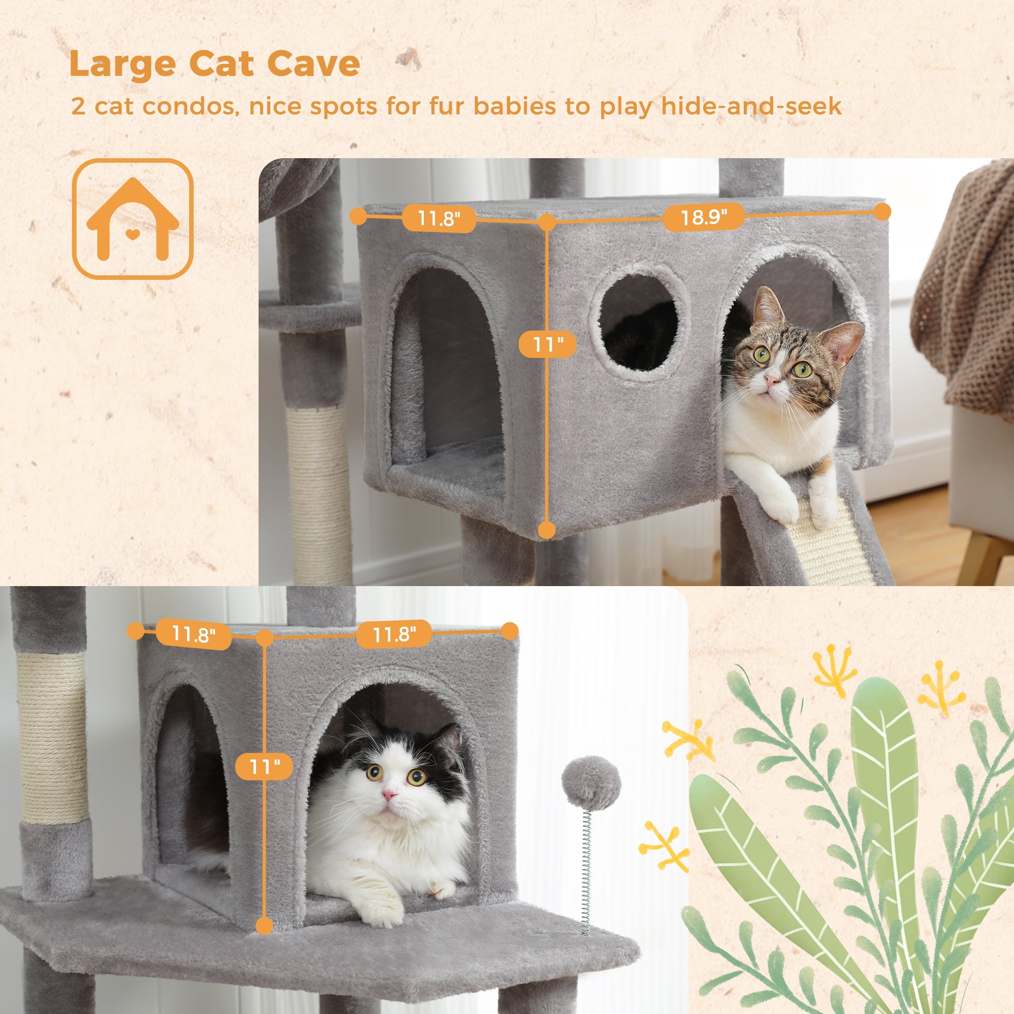 Pefilos 64" Multi-Level Cat Tree Tower for Large with Hammock, Plush Cat Condos for Indoor Cats, Gray Pefilos 64" Multi-Level Cat Tree Tower for Large with Hammock, Plush Cat Condos for Indoor Cats, Gray