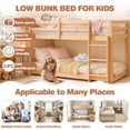 thumbnail image 4 of UHOMEPRO Twin Over Twin Bunk Bed for Kids, Solid Wood Low Floor Bunk Bed with Safety Rail and Ladder, Heavy Duty Kids Bunk Bed, Space-Saving Bed Frame for Bedroom, Natural, 4 of 12