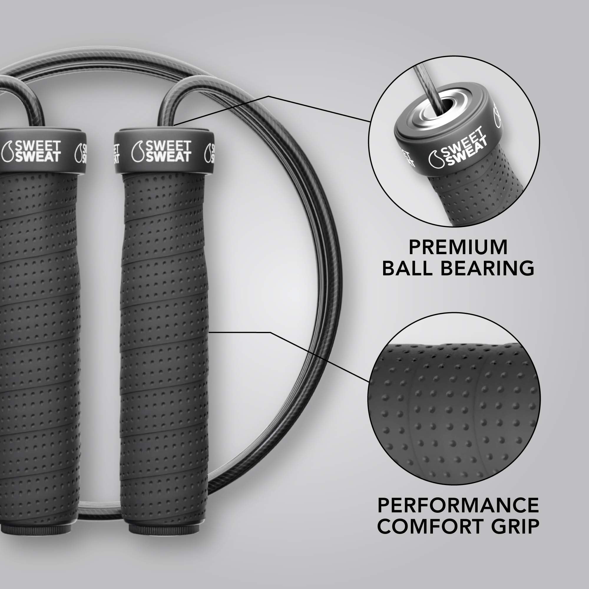 Sweat Performance Jump Rope ~ 10ft Adjustable Length Rope for Fitness and Speed Training ~ Includes Mesh Cary Bag & Bonus Rope (Jump Rope)