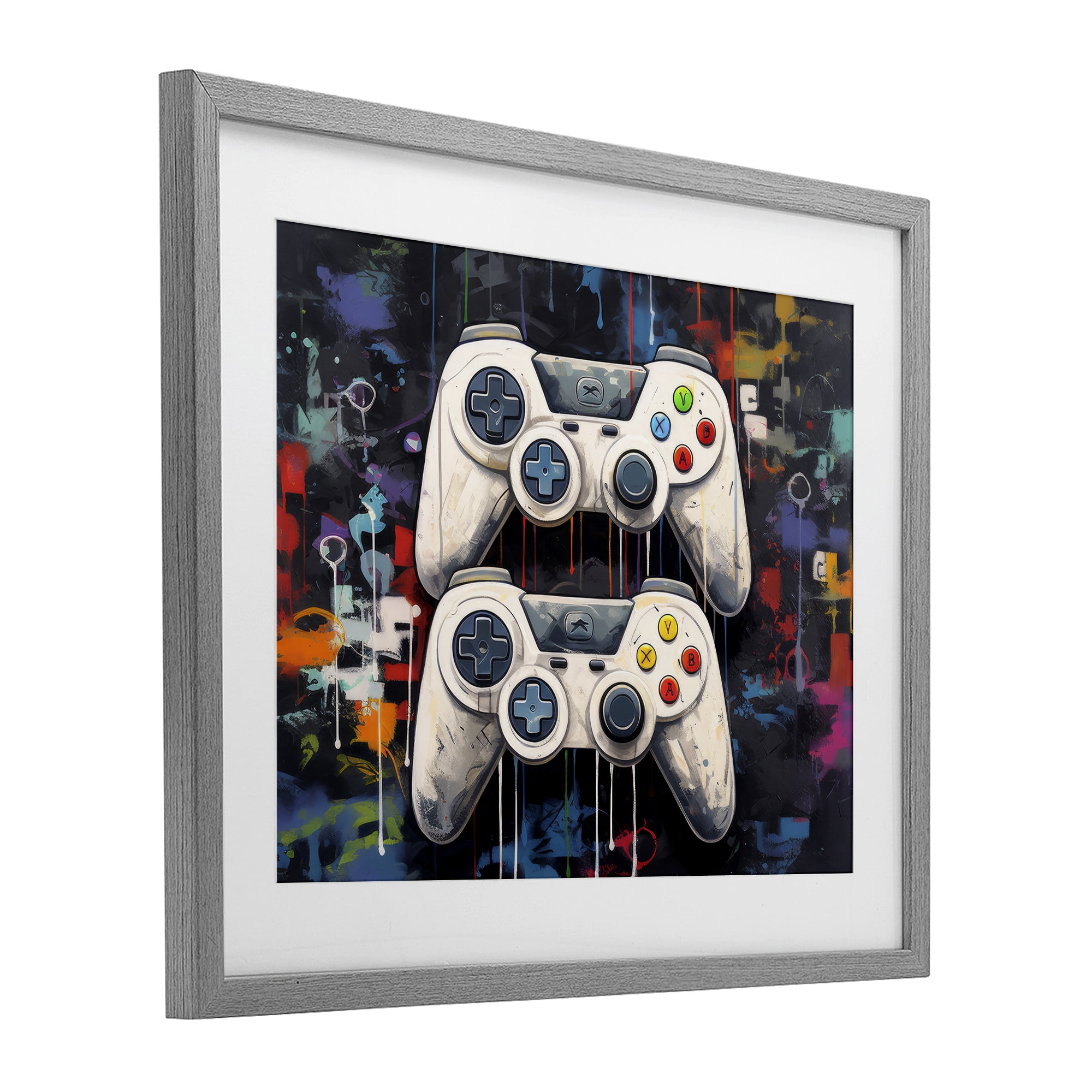 Stupell Industries Joystick Journeys with Paint Splatter Gray Framed Print Under Glass, design by Lazar Studio