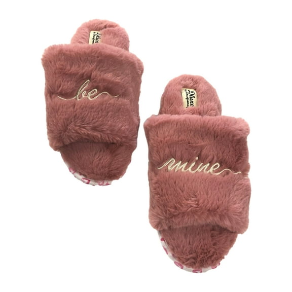 Dluxe Dearfoams Womens Plush Pink Be Mine Open Toe Slippers Shoes Large (9-10)