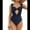 Navy Blue, variant on Women'S High Waist Wide Shoulder Strap One Piece Swimsuit Set Dark Green XL