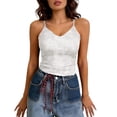 thumbnail image 2 of YFNNUP Women Tank Top Slim Fit Lace Camisole Ribbed Spaghetti Strap Sleeveless Shirt Summer Casual V-Neck Basic Cami Shirt White M, 2 of 6