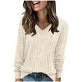 thumbnail image 2 of UQJfacai Womens Long Sleeve Shirts Fall Lightweight V-Neck Ribbed Knit Sweaters Dressy Casual Tunic Tops Soft Loose Fashion Clothes, 2 of 7