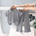 thumbnail image 2 of Ruyang Kids Girls Knit 2 Piece Set Short Sleeve Button Down Shirt + Drawstring Pants Toddler Cotton Loungewear Ribbed Knit Set, 2 of 9
