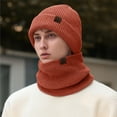 thumbnail image 2 of Winter Hats for Women Winter Beanie Male Winter Warm and Casual Solid Color Windproof Ear Knitted Hat Scarf Two Piece Set, 2 of 3