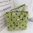 thumbnail image 3 of Hfppkn Polka Dot Corduroy Lunch Handbag Reusable Small Tote Bag for Work Picnic 17x13x21cm Green, 3 of 7