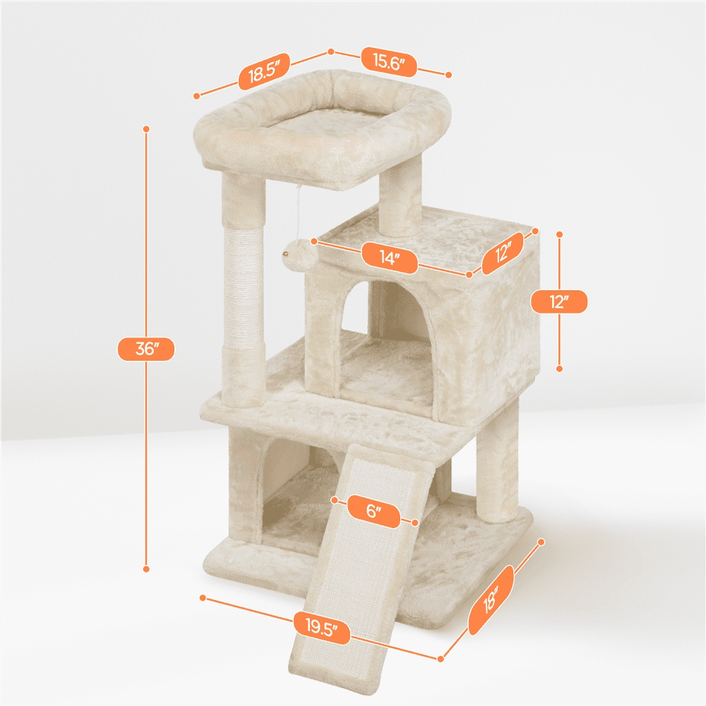 Alden Design 36" Cat Tree Tower with Condo and Scratching Post, Beige