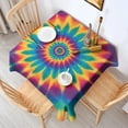 thumbnail image 2 of Colorful Tie Dye Mandala Pattern Square Tablecloth,Waterproof Square Table Cover,Wipeable Spillproof Washable Table Cover for Home Kitchen Party Decor 42"X42"(107x107cm), 2 of 6