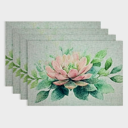

Autua Succulents Bouquet Placemats Set of 4 Floral Botany Pink Petal Agave Natural Placemats for Dining Table Linen for Home Kitchen 18x12in