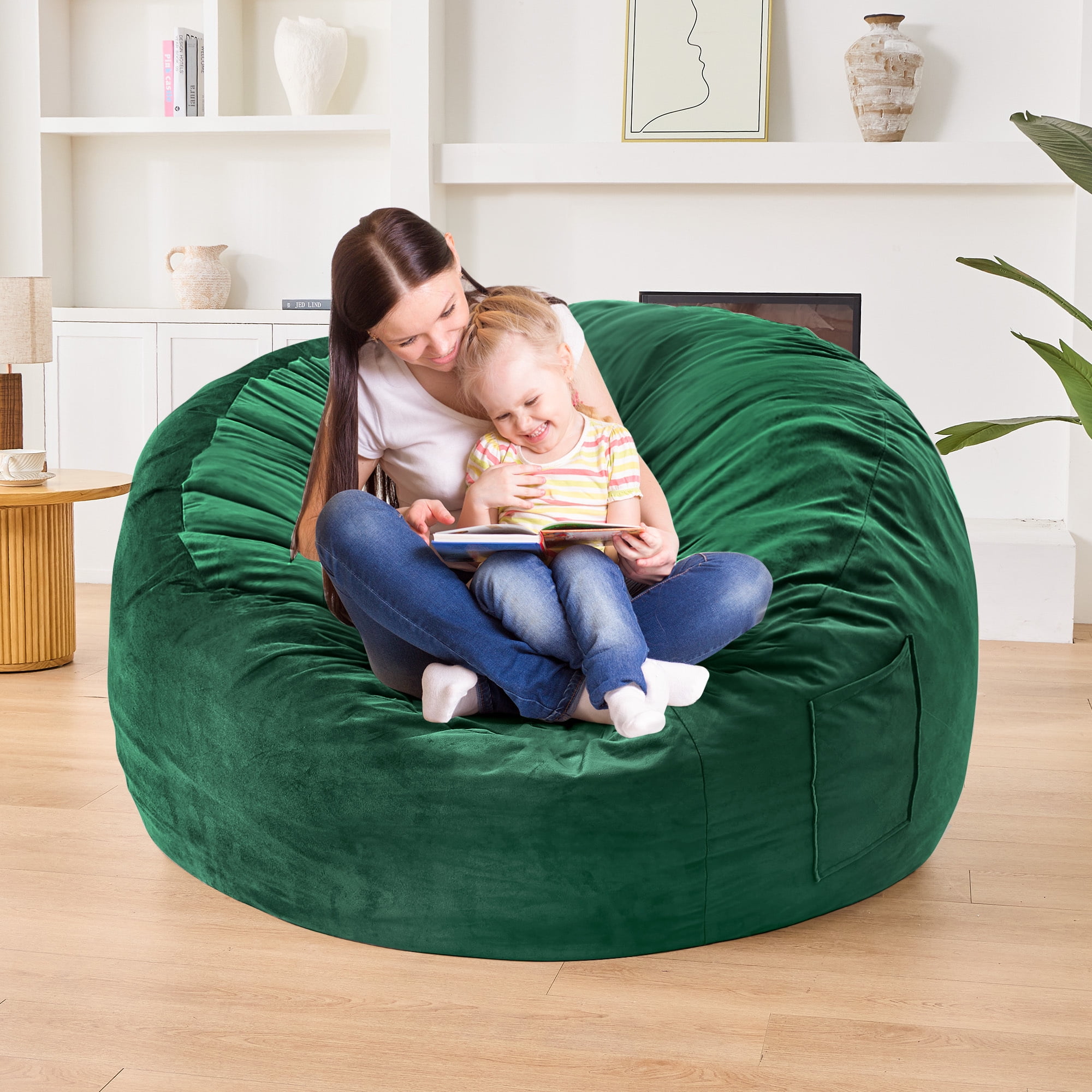 XIECUVA Bean Bag Chair Stuffed with Foam For Adults，Folding Beanbag Chairs Lounge Sofa Bed，Medium Size Memory Foam Mattress，5 ft