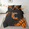 thumbnail image 2 of Manfei Boys Personalized Gifts Bedding Comforter Set 7 Pieces,Latter C Full Bedding Set,Balck Orange Basketball Fitted Sheet Flat Sheet For Child,Lightweight Room Decoration,Reversible, 2 of 8