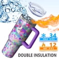 thumbnail image 5 of 40oz Tumbler with Handle and Straw, Vacuum Insulated Stainless Steel Travel Mug, Fits Car Cup Holder, Diamond Sequins Print, 5 of 6