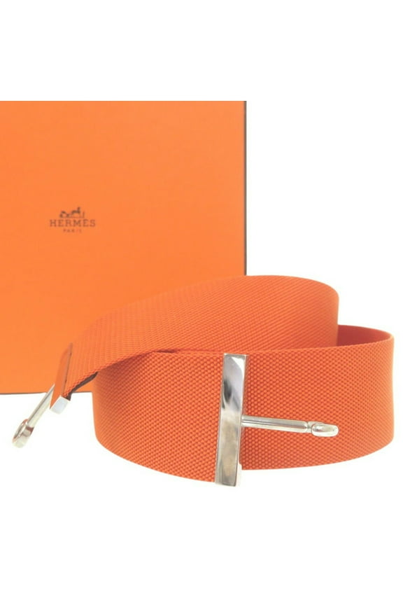 Pre-Owned Hermes Hook Belt Waist Nylon Metal Orange I Stamp 0566HERMES (Good)