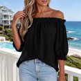 thumbnail image 2 of Ihhxva Women's Loose Fit Summer off Shoulder Blouse Puff Sleeve Top Casual Flowy Cotton Peasant Style Beach Vacation S-2XL, 2 of 8
