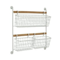 DecMode 21" White Metal 3 Hanging Baskets Wall Mounted Magazine Rack Holder