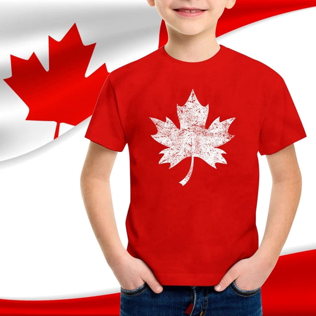 T-shirt Enfant Garçon Filles et Garçons Été Fête du Canada Drapeau Feuille d'Érable Monogramme Imprimé Décontracté Col Rond Manches Courtes T-Shirt Tout-Petit T-Shirts Rouges 6 Ans-7 Ans