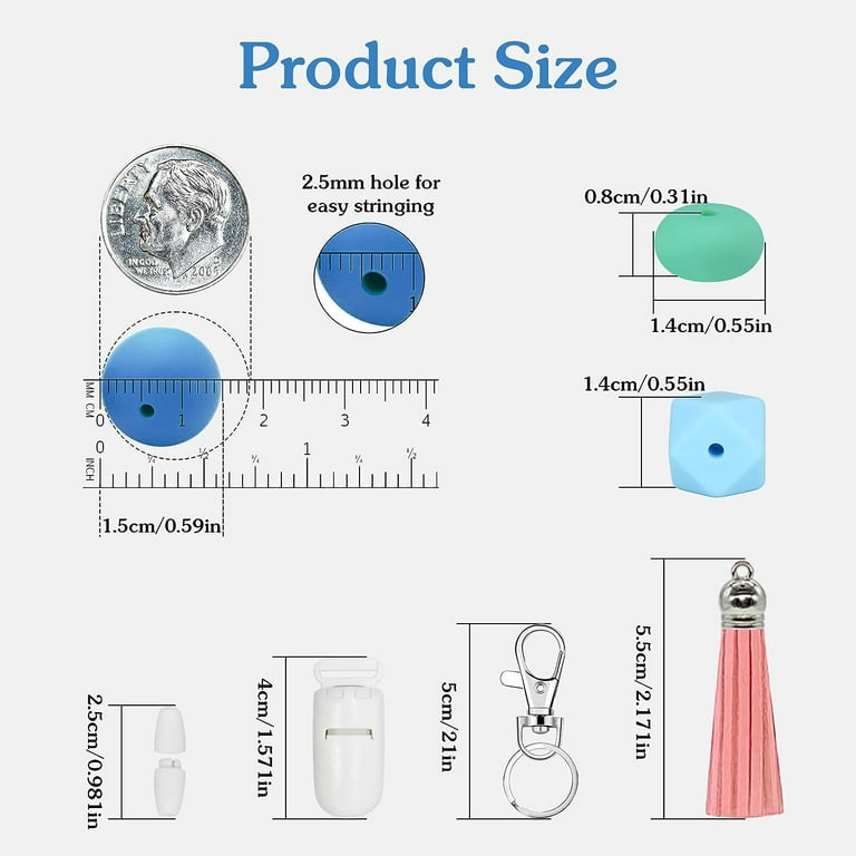 KJMYYXGS Silicone Beads for Keychain Making Kit,15mm Silicone Rubber Beads  Bulk, Silicone Spacer Beads with Tassel for Jewelry Bracelets Making DIY