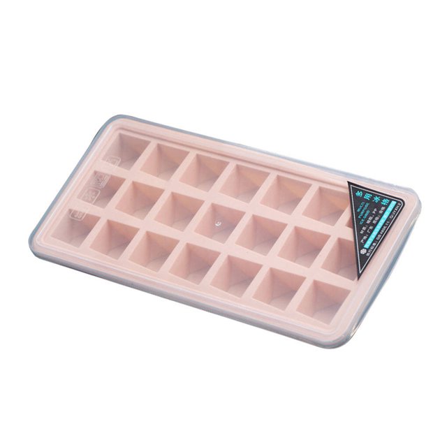 Injueey Molde de silicona para hacer cubitos de hielo de 21 cavidades, bandeja de molde para crema y pastel con tapa, utensilios para hornear Cocina y Comedor rosado Cuadrícula de 21