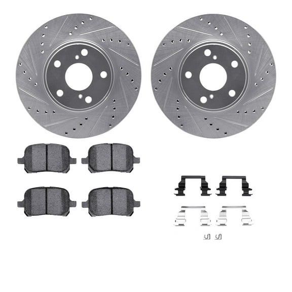 Dynamic Friction Company Front Brake Rotors-Drilled and Slotted-Silver with 5000 Advanced Brake Pads includes Hardware 7512-76113