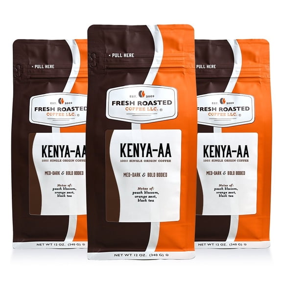 3 pack Fresh Roasted Coffee, Medium Roast Kenya AA Coffee, Drip Ground, 12 oz