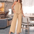 thumbnail image 4 of GILIGEGE Linen Sets for Women 2 Piece Summer Sleeveless Short Sleeve Top and Trousers Outfit Set Fashionable Plain Leisure Suit Loungewear with Pockets Wide Leg Pants Tracksuit Lounge Matching Sets, 4 of 9