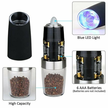 Gravity Electric Salt and Pepper Grinder Set, Automatic Pepper and Salt Mill Grinder Battery-Operated with Adjustable Coarseness, LED Light, Christmas Gifts 1-Pack Gravity Electric Salt and Pepper Grinder Set, Automatic Pepper and Salt Mill Grinder Battery-Operated with Adjustable Coarseness, LED Light, Christmas Gifts 1-Pack
