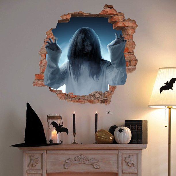 pegatinas grandes de demonios aterradores para la decoración de fiestas de Halloween, pegatinas de bricolaje para manos y pies ensangrentados para la escuela familiar de vidrio (D)