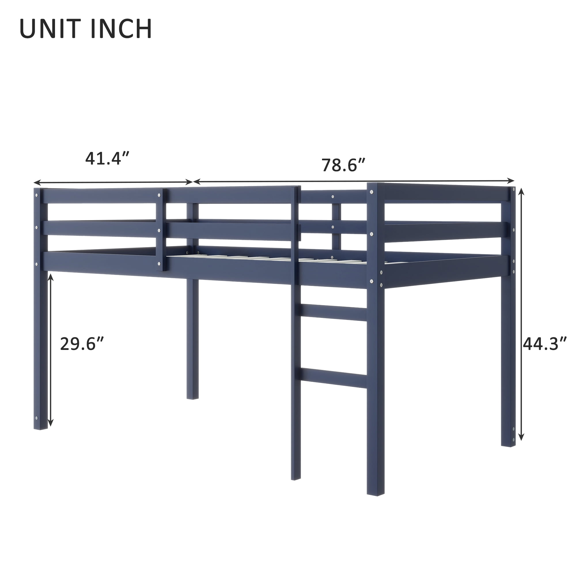 Sailvan Solid Wooden, Rubber Wooden Twin Loft Bed with Ladder, Bed Platform of Strengthened Slats