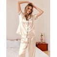 thumbnail image 2 of Ekouaer Womens Silky Satin Pajamas Set Short Sleeve Button Down Sleepwear 2 Piece Lounge Set Pj Set, 2 of 6