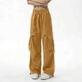 thumbnail image 4 of Hurxie Cargo Pants for Women with Pockets High Waist Lightweight Stretchy Hiking Casual Streetwear Baggy Wide Leg Pants Yellow,2XL, 4 of 6